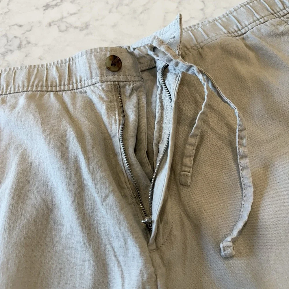 H & M women's linen blend pants size XL pull on tie waist wide leg Breathable